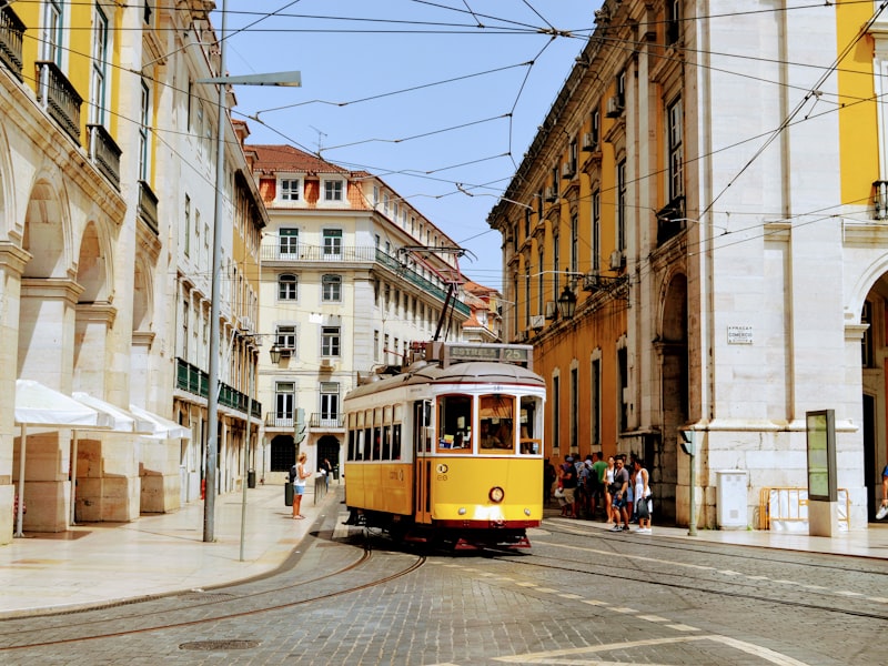 A yellow tram in Lisbon