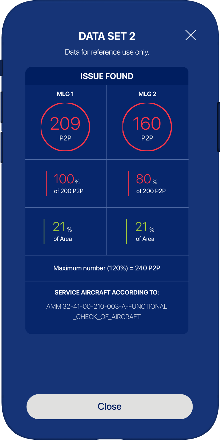 OnePRESS app: Data Set 2 with an issue found on the main landing gear
