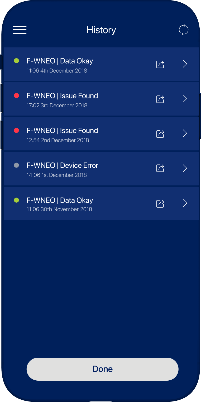 OnePRESS app: the History list of aircraft checks for F-WNEO