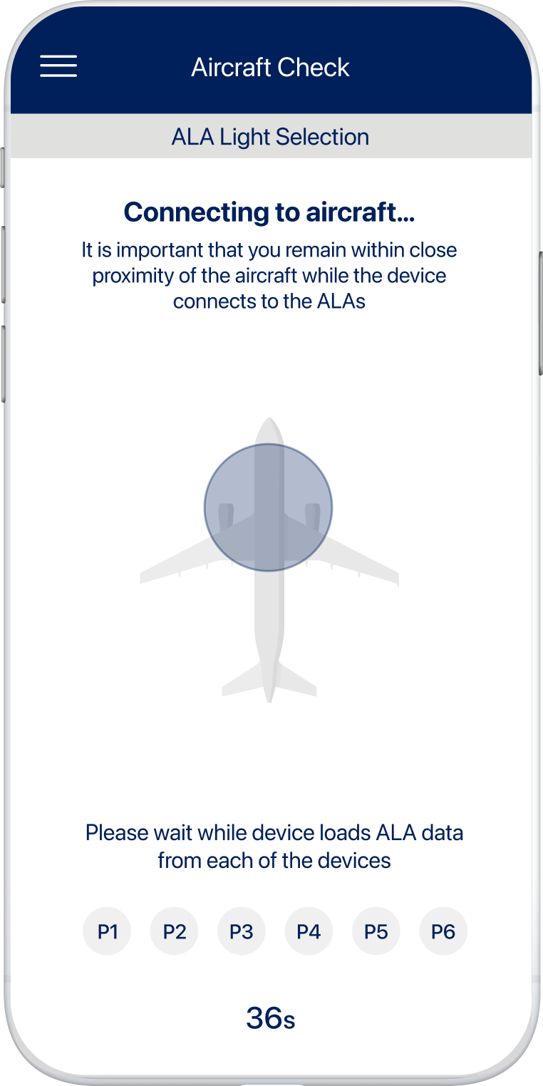 OnePRESS app: connecting to the aircraft and loading ALA data from P1 to P6