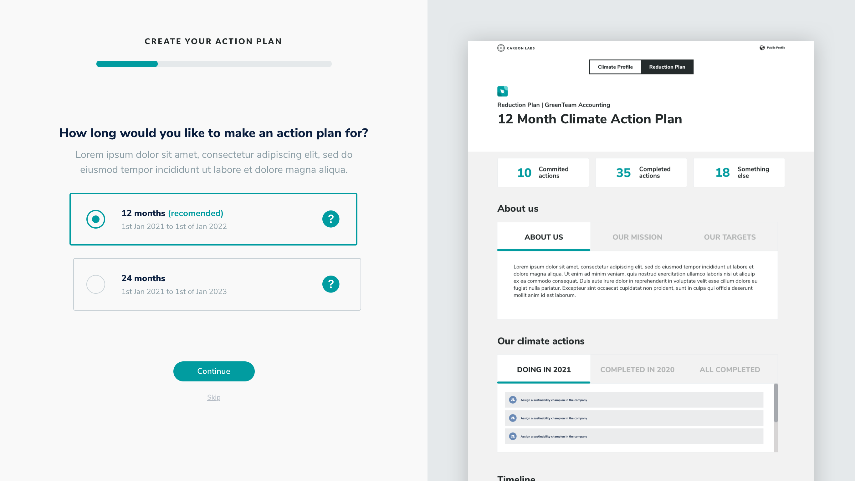 Create your action plan onboarding with a 12-month climate action plan preview