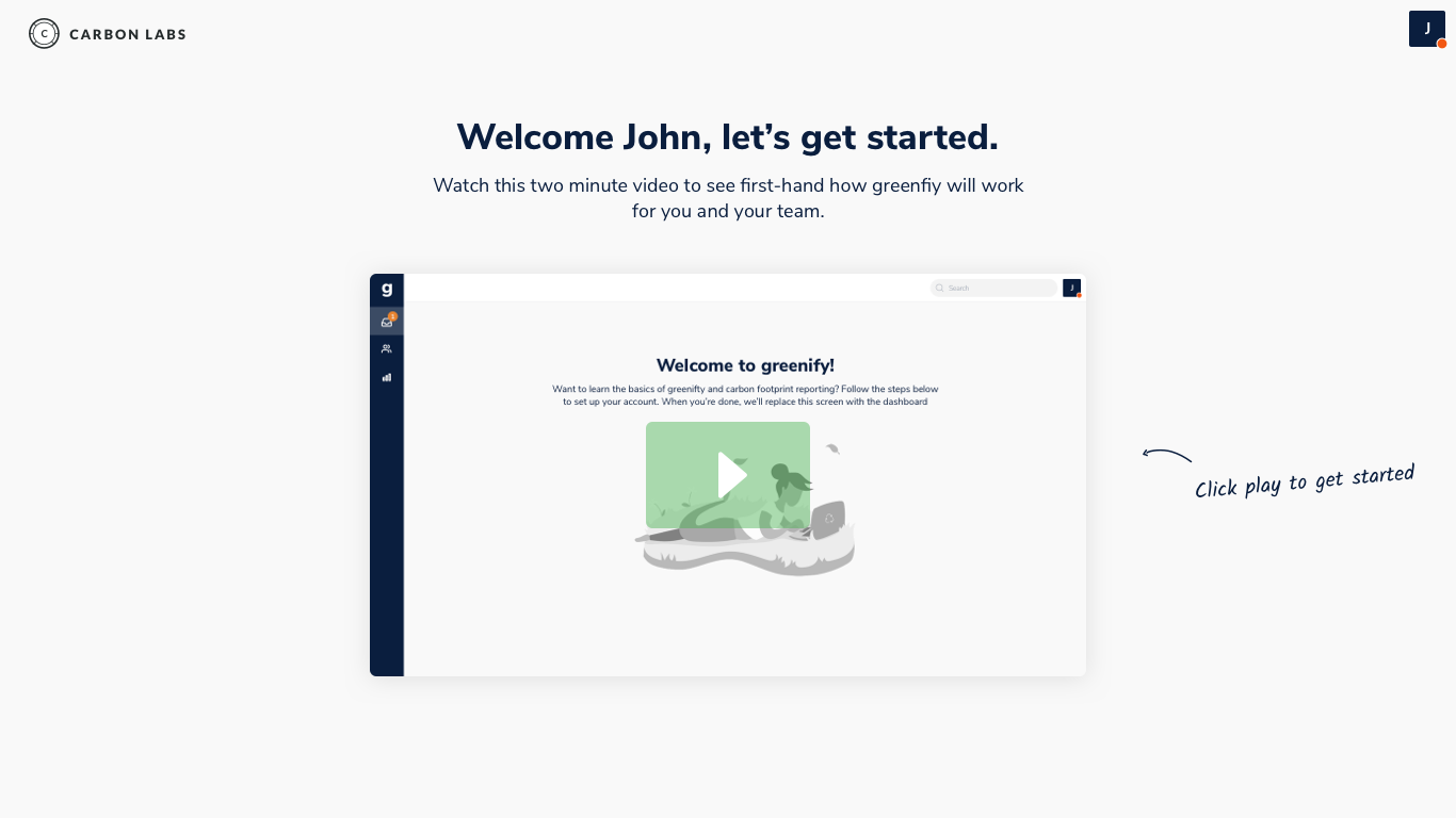Welcome onboarding screen with a get-started video