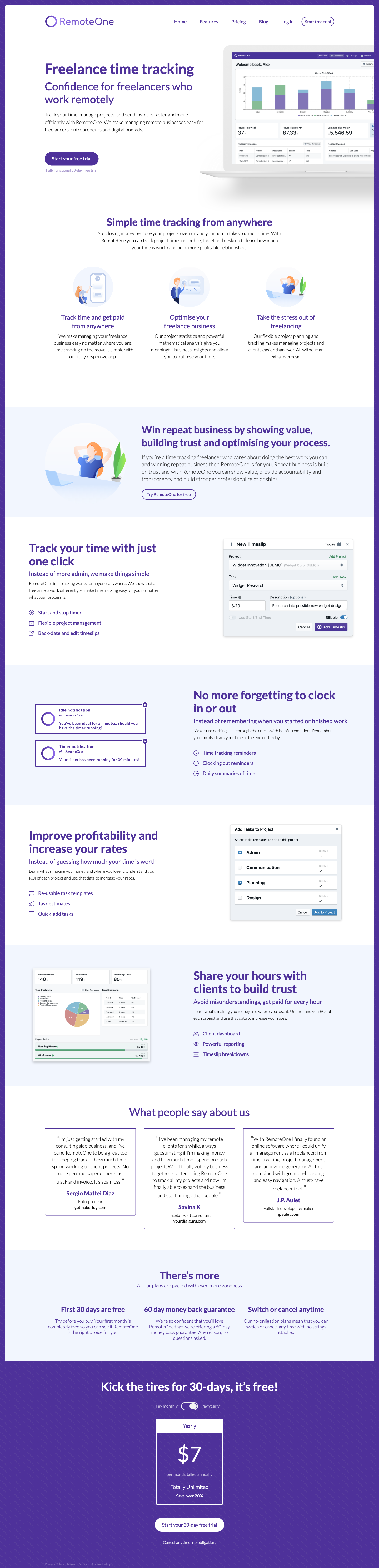 The RemoteOne features page, full length