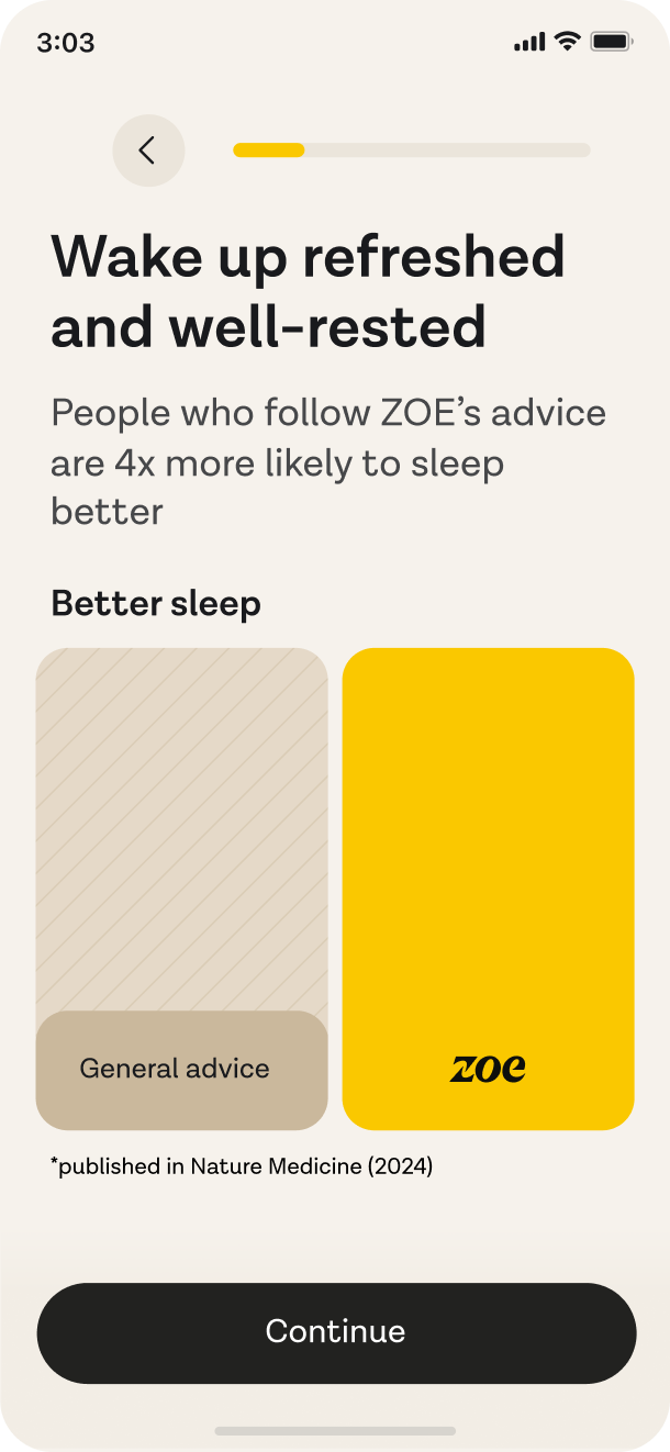 ZOE app: better sleep compared with general advice