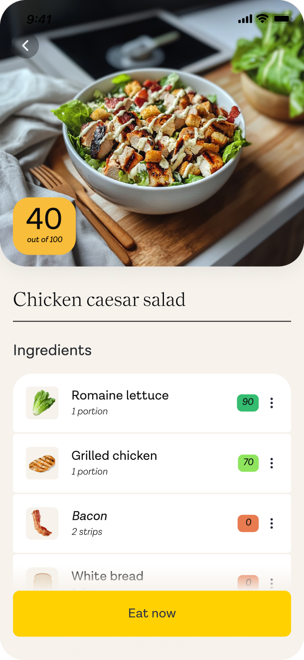 ZOE app: a meal&rsquo;s detail and food score